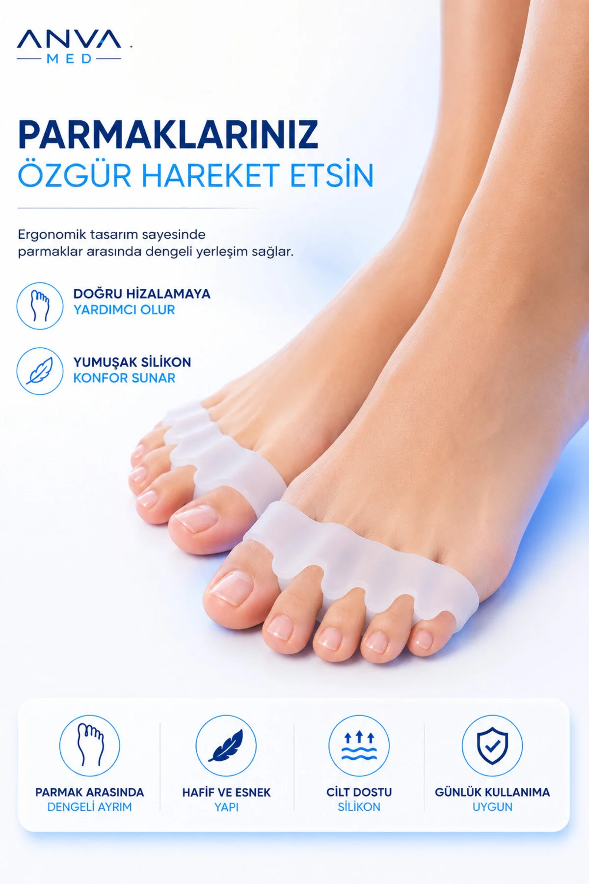5 Parmak Ayırıcı Silikon Makaralı Halluks Valgus Destek Aparatı