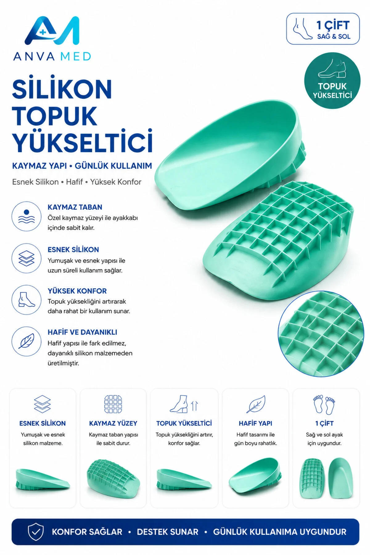 Silikon Topuk Yükseltici Boy Uzatıcı Tabanlık (1 Çift)